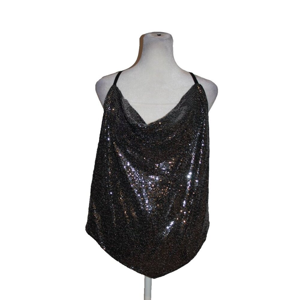 Torrid Camisole Womens Silver Sequin Tank Top Disco Metallic Flowy Size 0